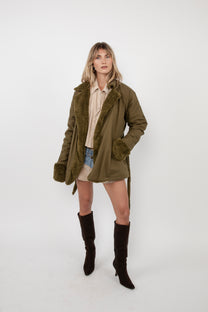 Olive Sherpa Trench